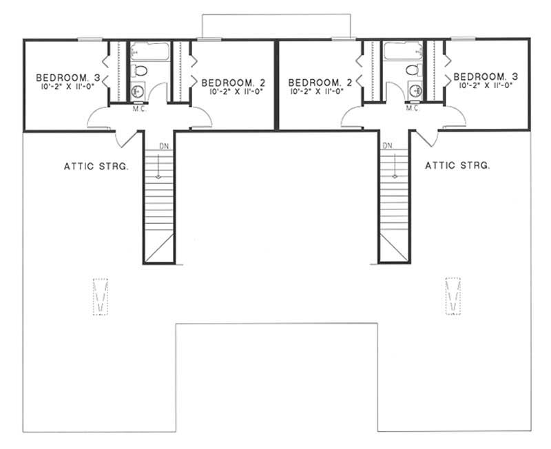 Floor Plan Second Story of Multi-Unit Plan #153-1271