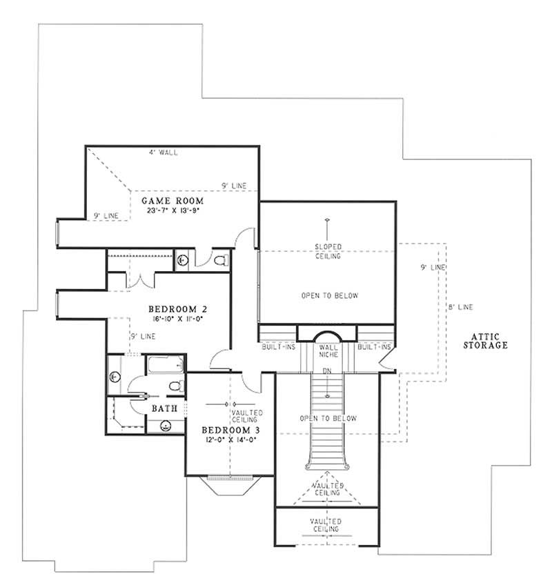 Floor Plan Second Story of European Plan #153-1273