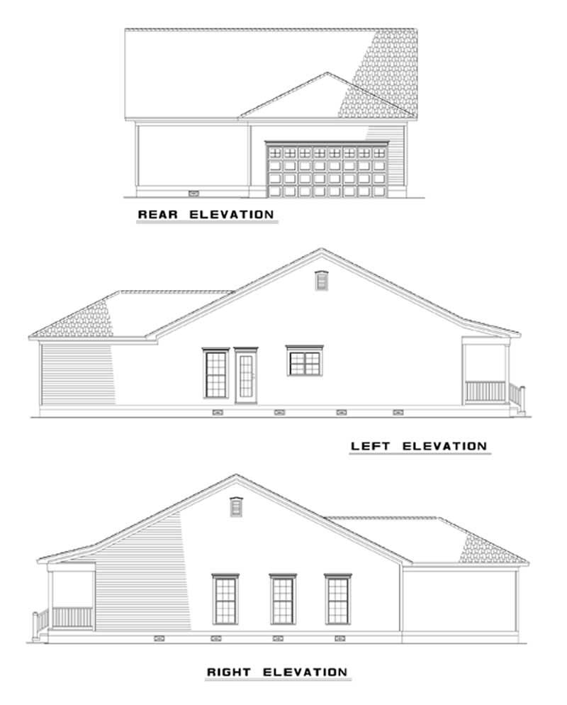 Home Plan Rear Elevation of this 3-Bedroom,1381 Sq Ft Plan -153-1276