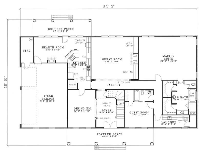 Floor Plan First Story of Colonial Plan #153-1277