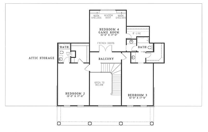 Floor Plan Second Story of Colonial Plan #153-1277