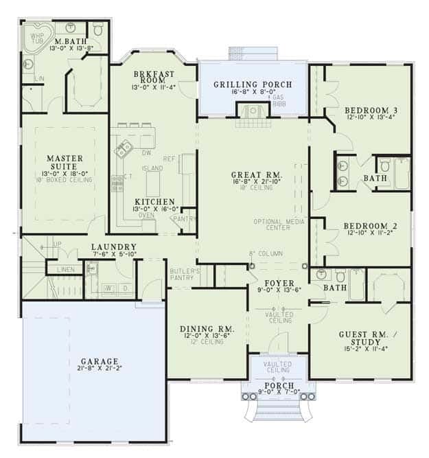 Floor Plan Main Level of European Plan #153-1284