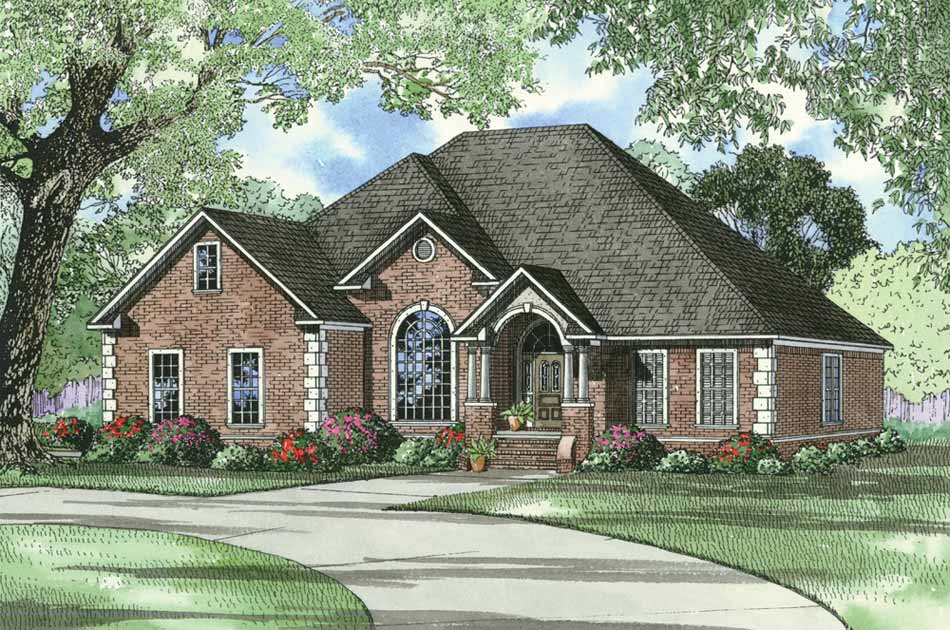 Front elevation of European home (ThePlanCollection: House Plan #153-1284)