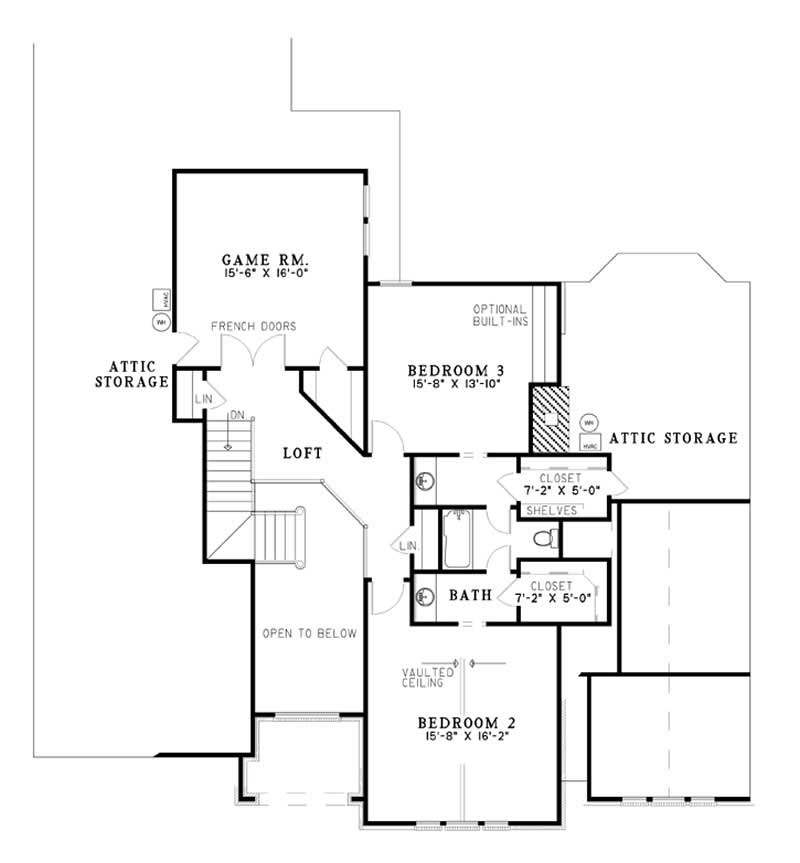 Floor Plan Second Story of European Plan #153-1286