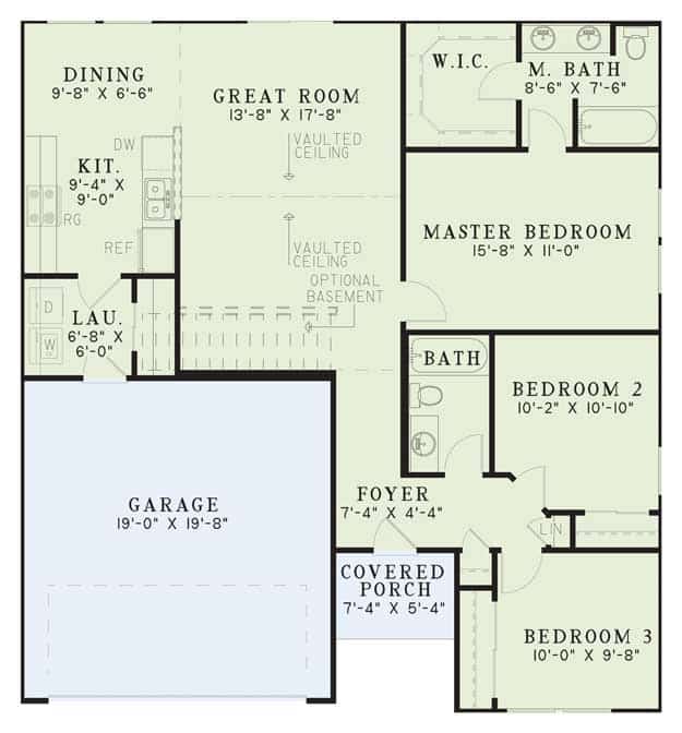 Floor Plan Main Level of Country Plan #153-1290