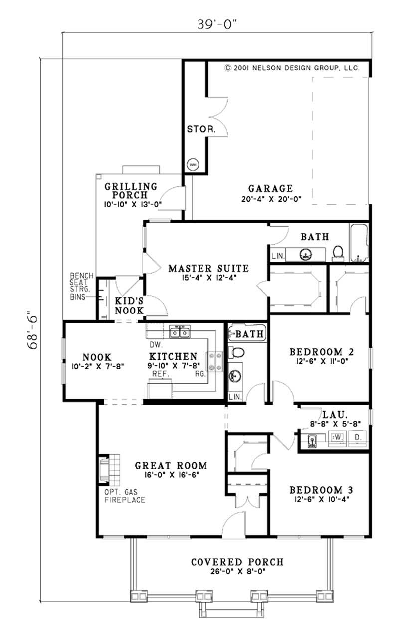 Floor Plan First Story of Craftsman Plan #153-1293