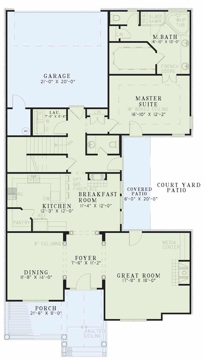 Floor Plan Main Level of Country Plan #153-1305
