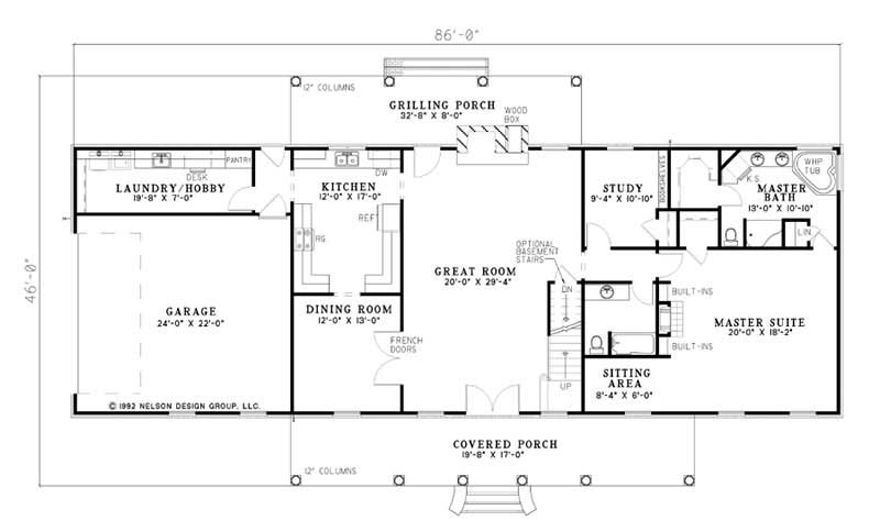 Floor Plan First Story of Country Plan #153-1306