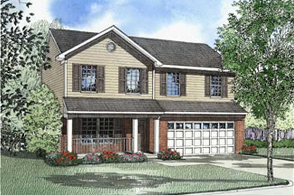 Color rendering of Country home plan (ThePlanCollection: House Plan #153-1317)