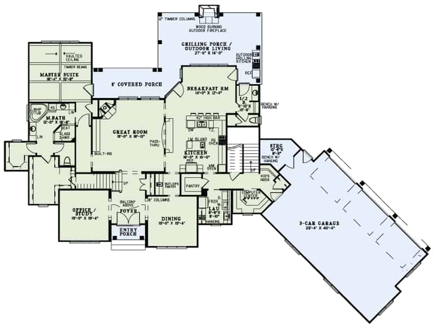 Floor Plan First Story of Craftsman Plan #153-1318