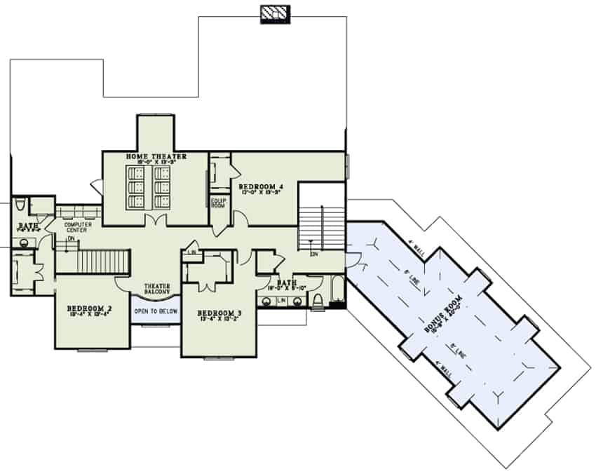Floor Plan Second Story of Craftsman Plan #153-1318