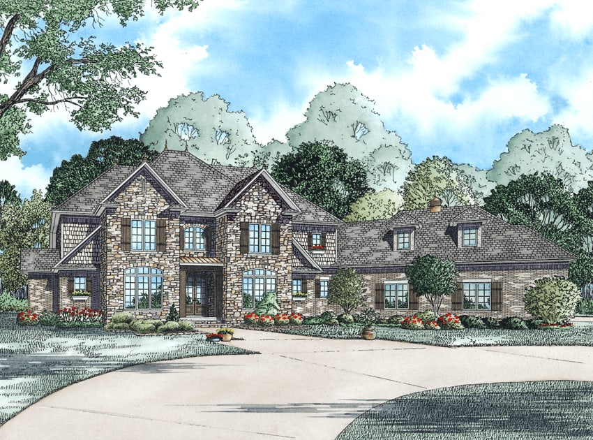 Front elevation of Craftsman home (ThePlanCollection: House Plan #153-1318)