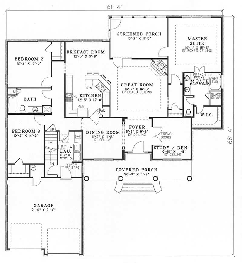 Floor Plan First Story of Southern Plan #153-1323