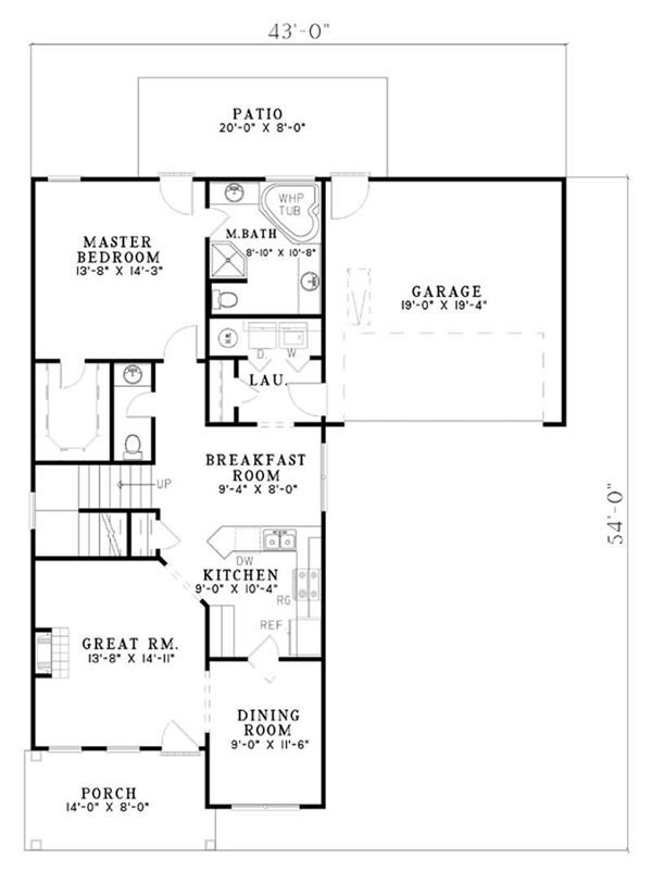 Floor Plan First Story of Southern Plan #153-1328