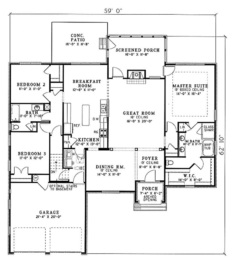 Floor Plan First Story of French Plan #153-1339