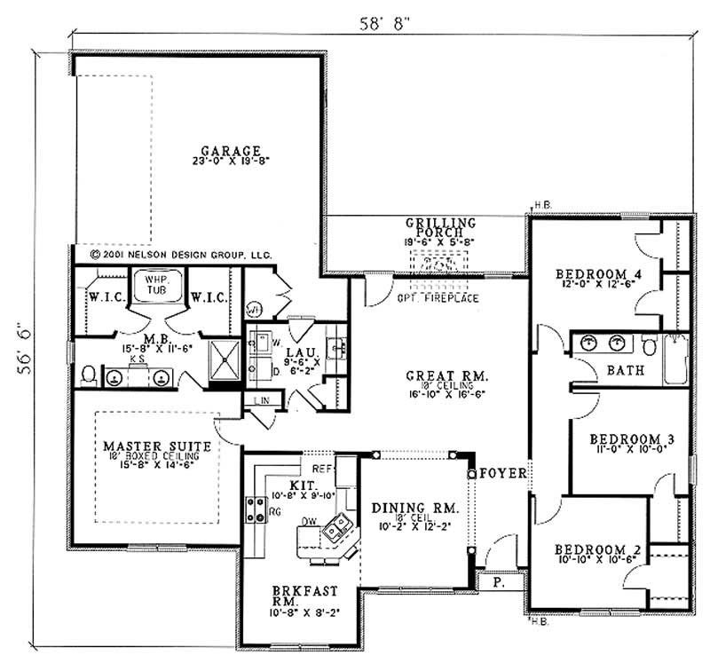 Floor Plan First Story of Southern Plan #153-1347
