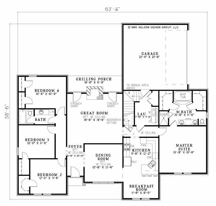 Floor Plan First Story of Country Plan #153-1350