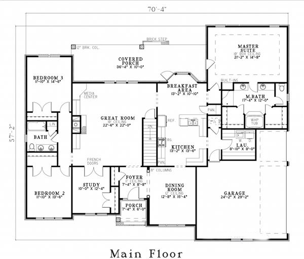 Floor Plan First Story of Southern Plan #153-1355