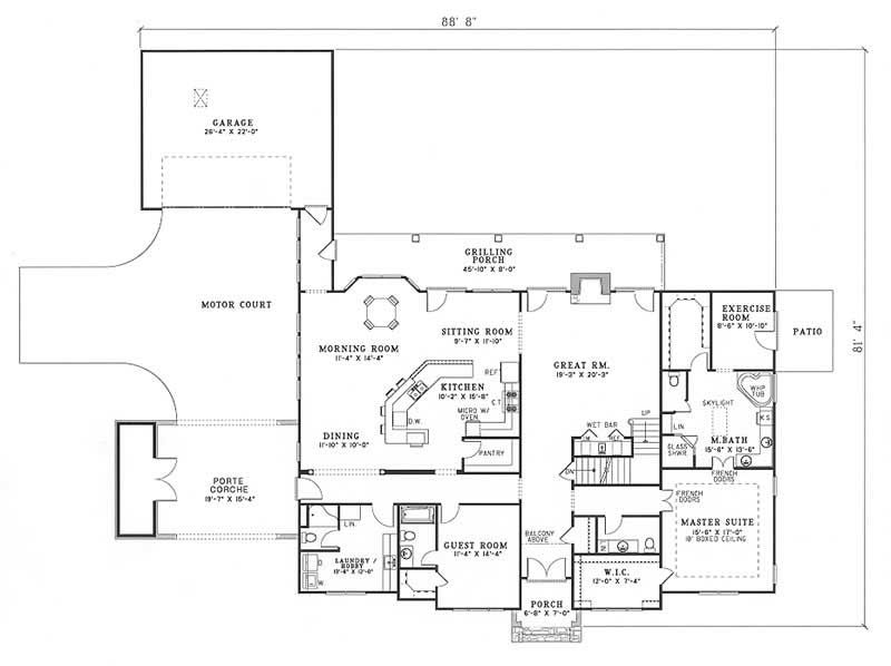 Floor Plan First Story of French Plan #153-1356