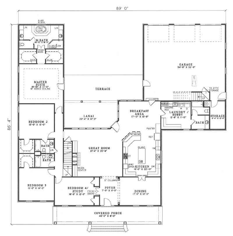 Floor Plan First Story of Country Plan #153-1358