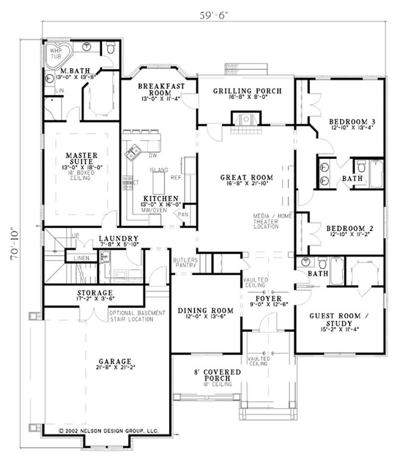Floor Plan First Story of French Plan #153-1361