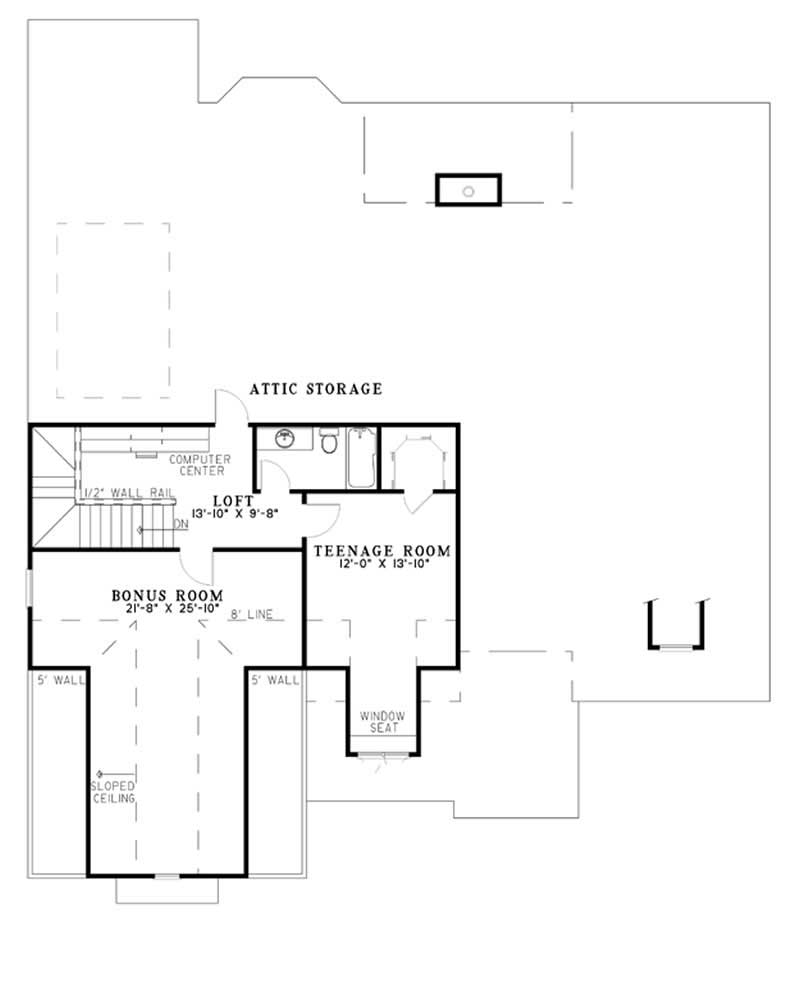 Floor Plan Second Story of French Plan #153-1361