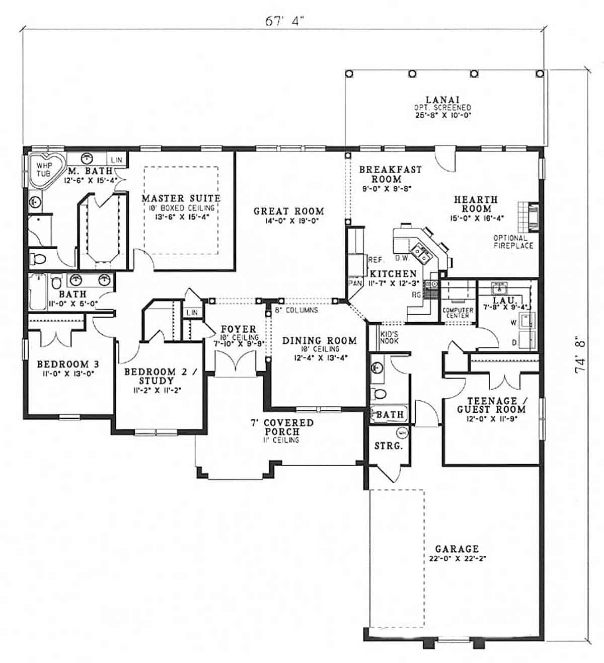 Floor Plan Main Level of Mediterranean Plan #153-1378