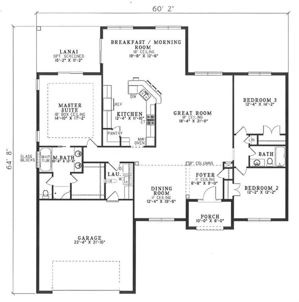 Floor Plan Main Level of Florida Style Plan #153-1380
