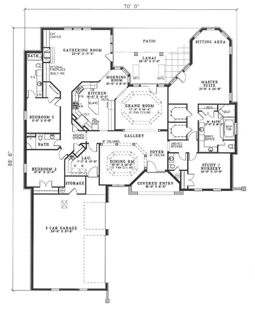Floor Plan Main Level of European Plan #153-1381