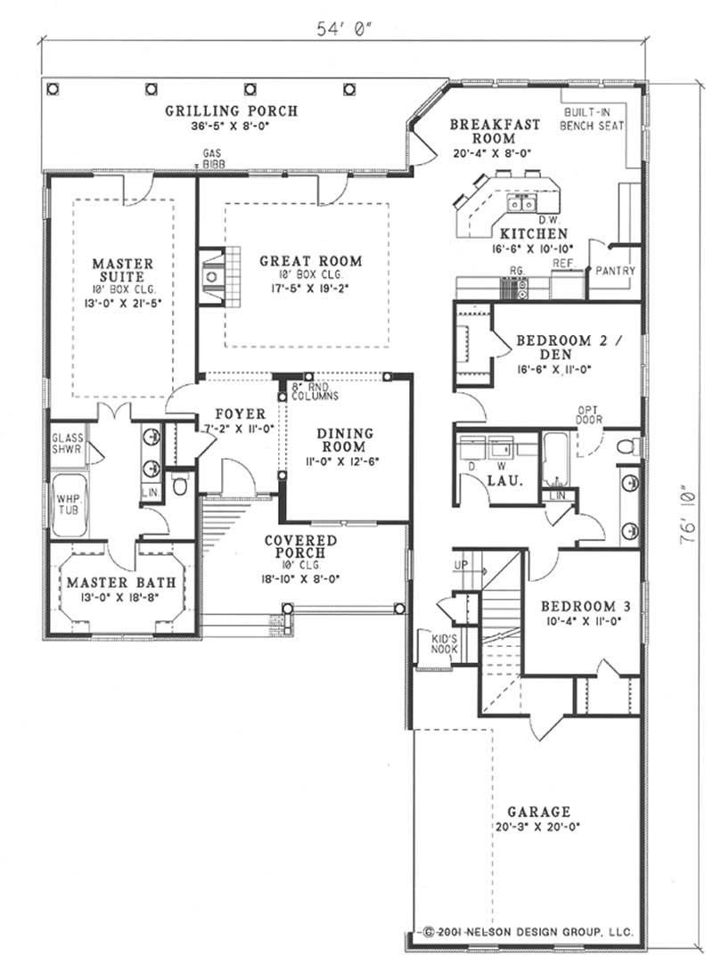 Floor Plan First Story of Southern Plan #153-1384