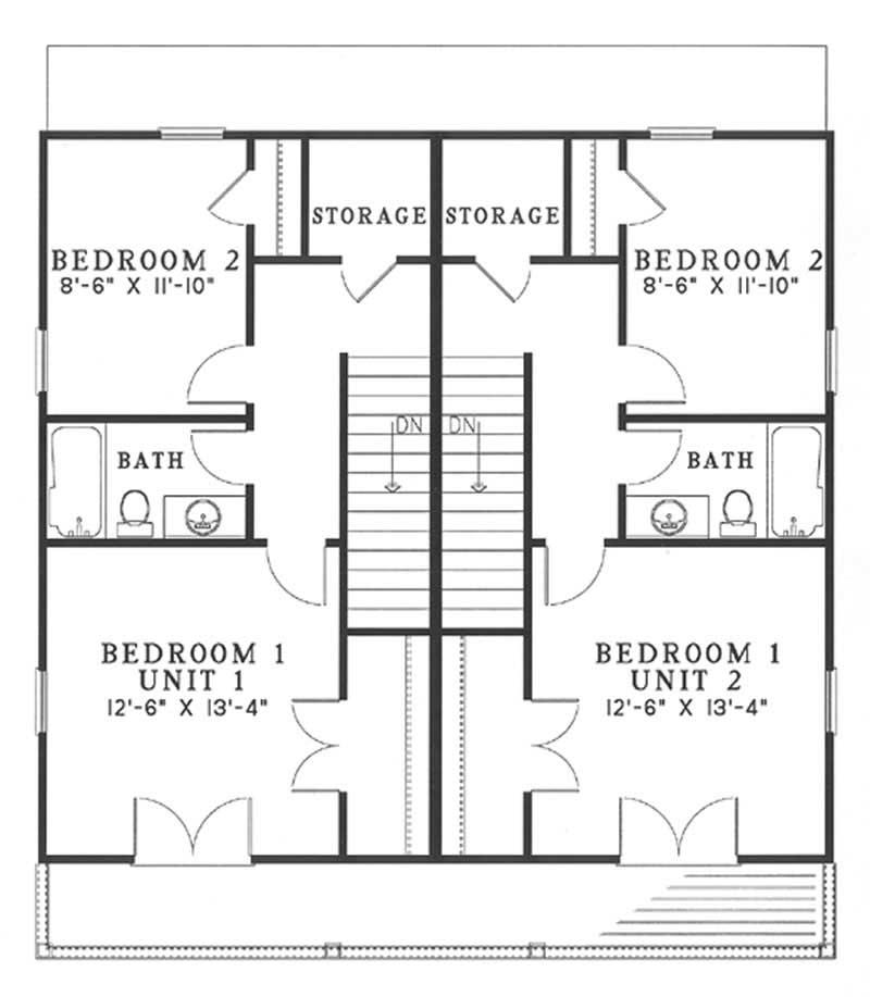 Floor Plan Second Story of Multi-Unit Plan #153-1385