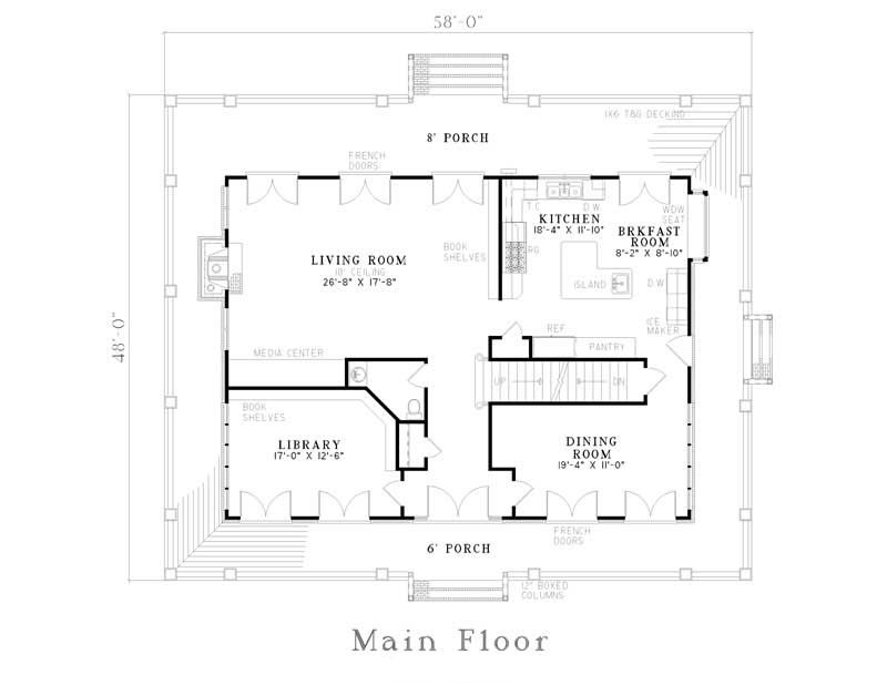 Floor Plan First Story of Southern Plan #153-1387