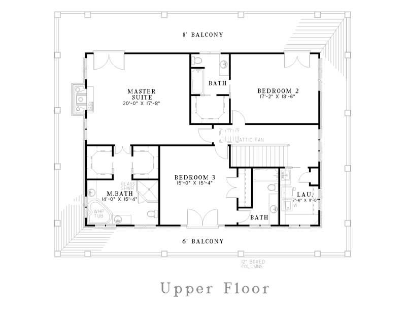 Floor Plan Second Story of Southern Plan #153-1387
