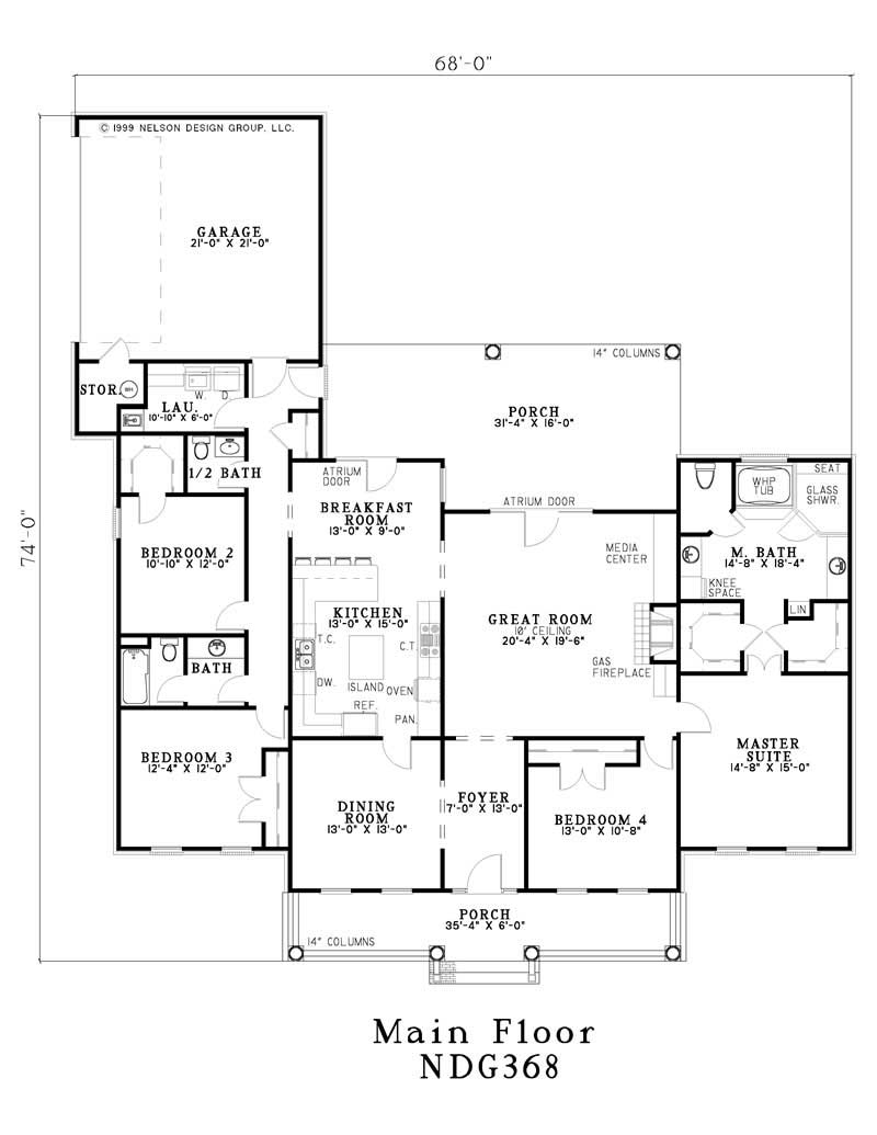 Floor Plan First Story of Southern Plan #153-1388
