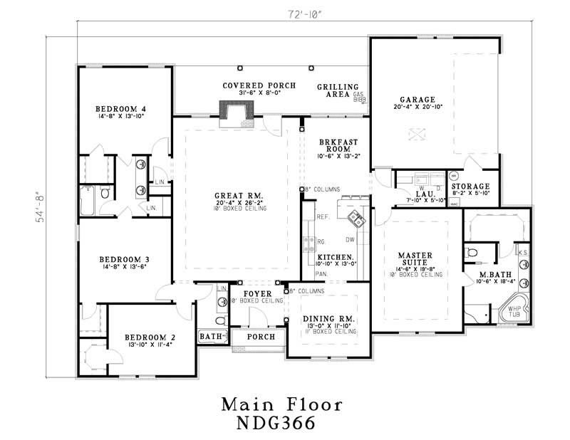 Floor Plan First Story of Southern Plan #153-1390
