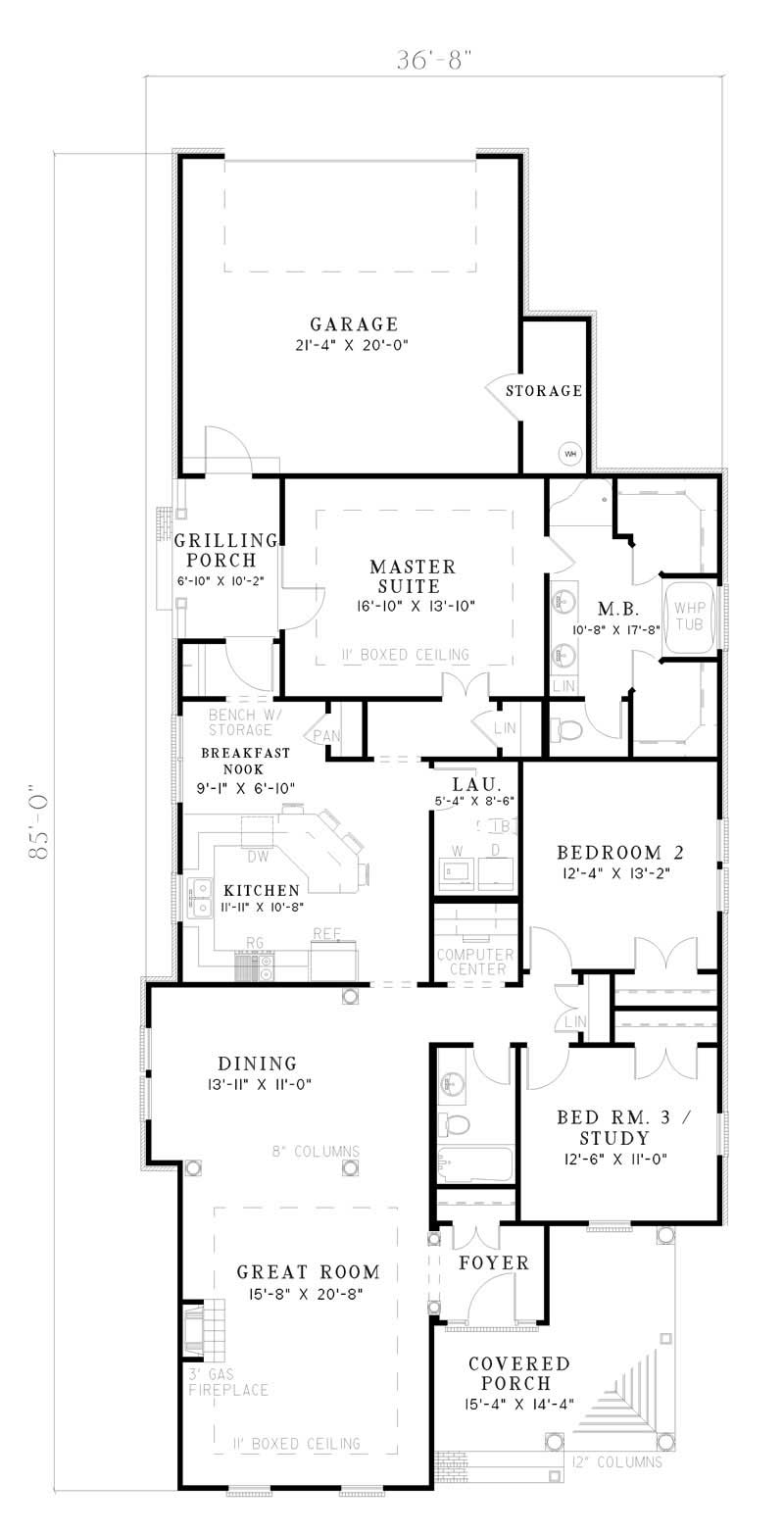 Floor Plan First Story of Southern Plan #153-1395