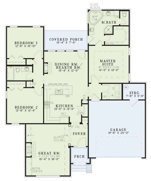 Floor Plan Main Level of Country Plan #153-1396