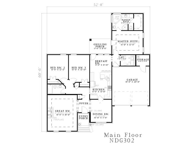 Floor Plan First Story of Small House Plans #153-1397