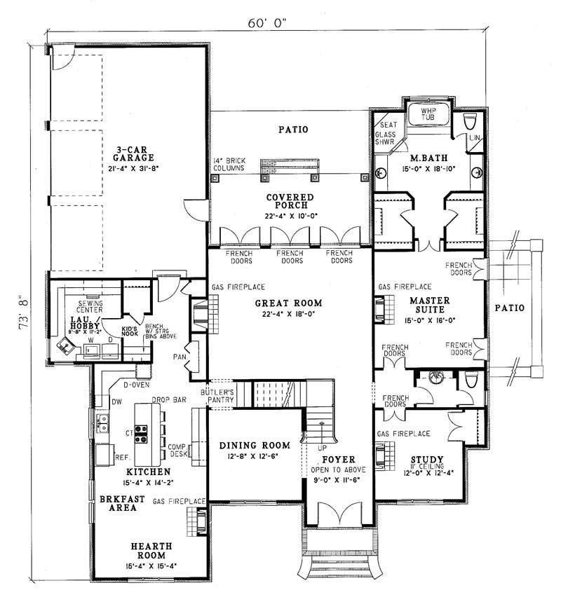 Floor Plan First Story of European Plan #153-1400