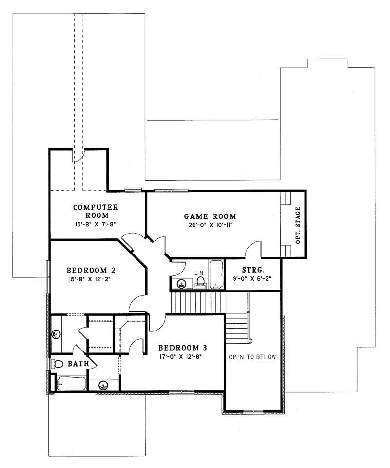 Floor Plan Second Story of European Plan #153-1400