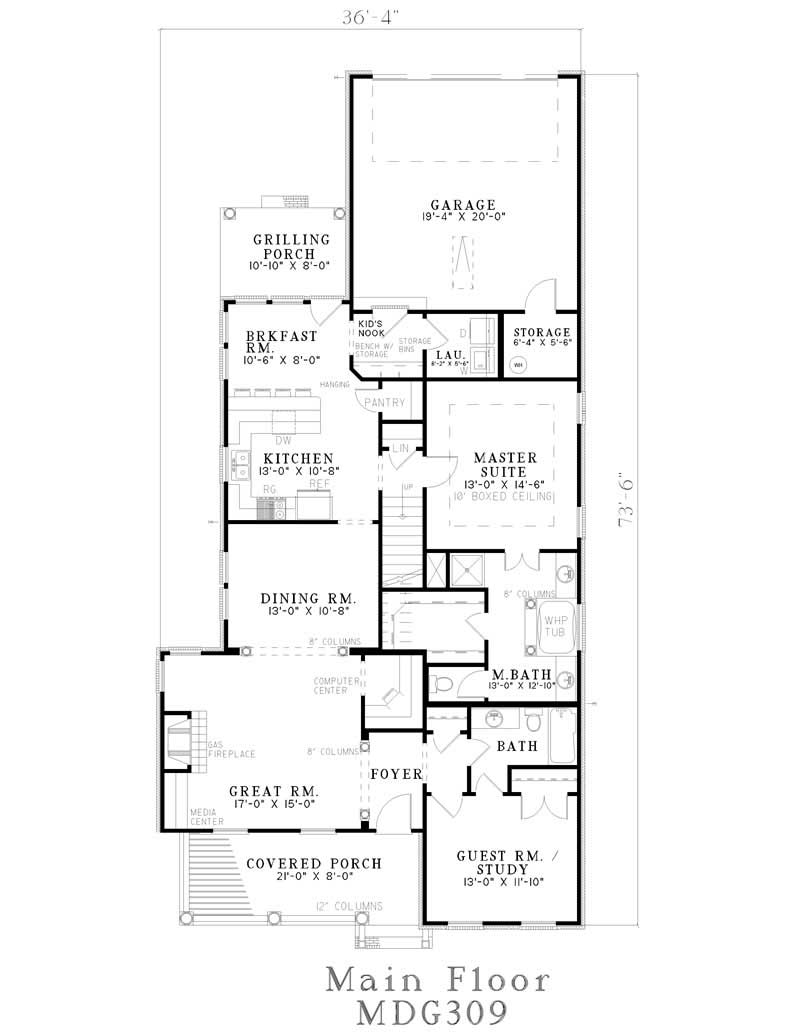 Floor Plan First Story of Southern Plan #153-1406