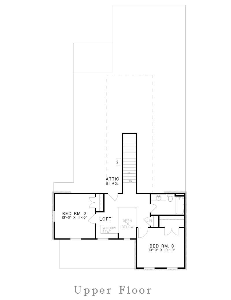Floor Plan Second Story of Southern Plan #153-1406