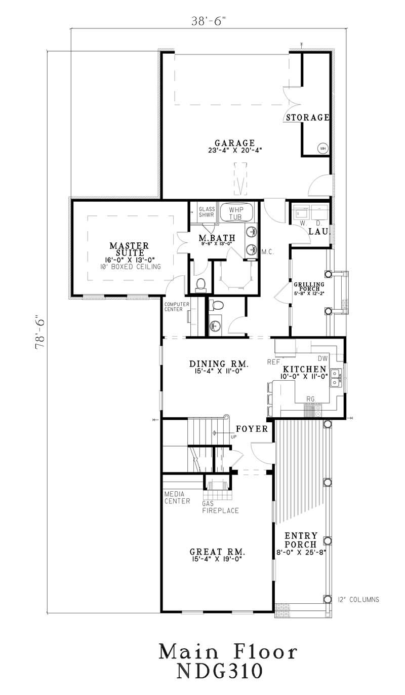 Floor Plan First Story of Southern Plan #153-1407