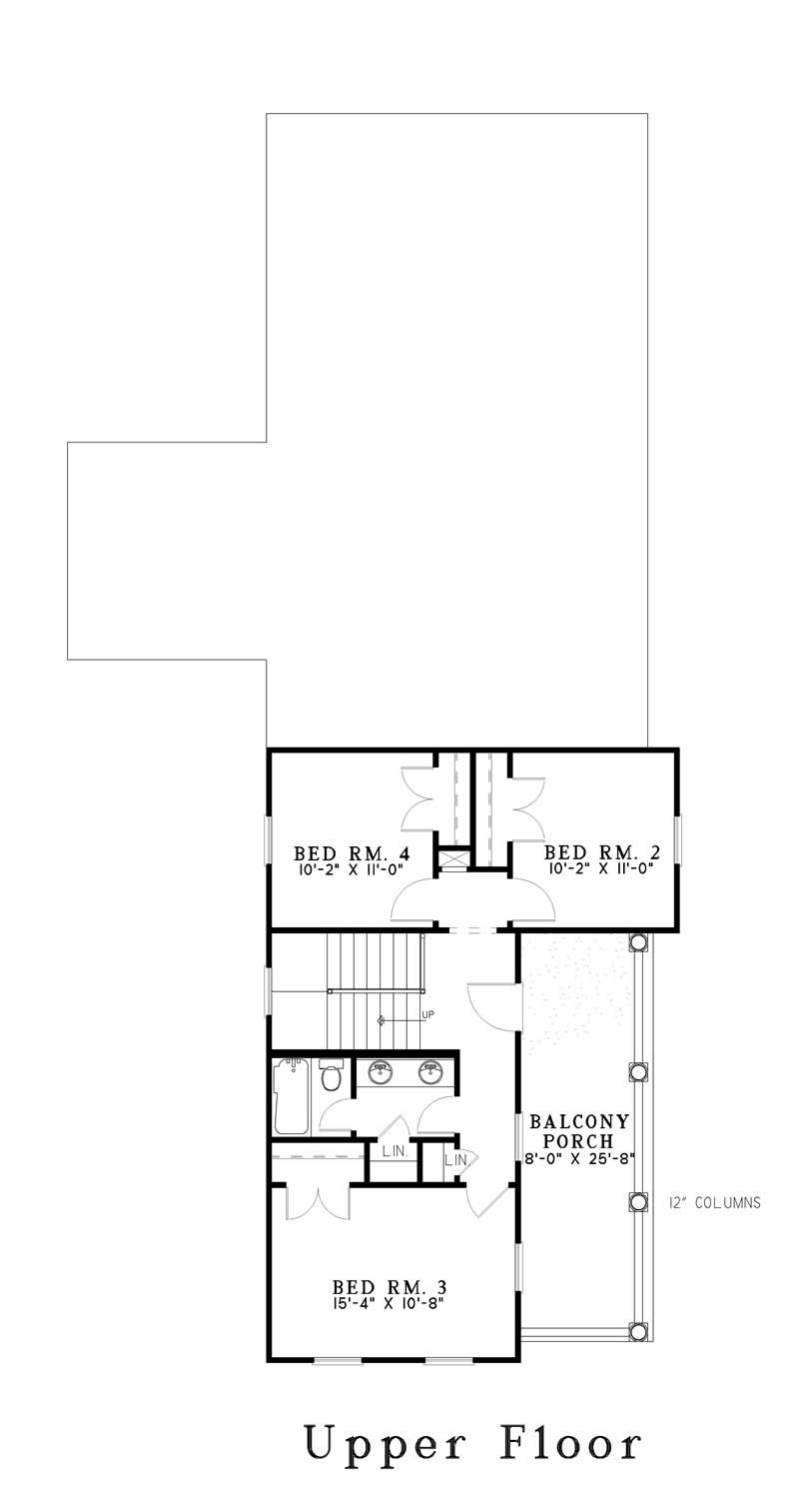 Floor Plan Second Story of Southern Plan #153-1407