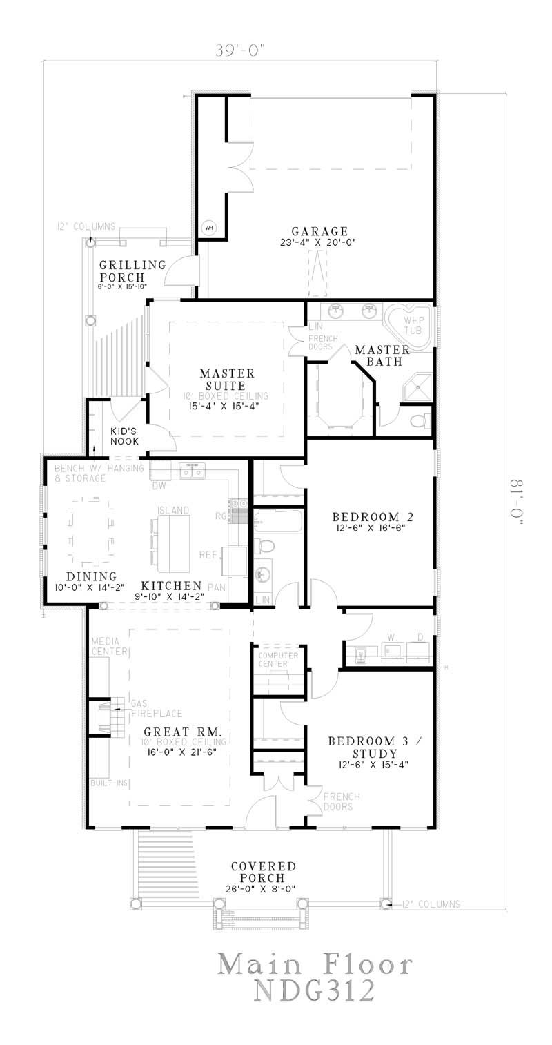 Floor Plan First Story of Southern Plan #153-1409