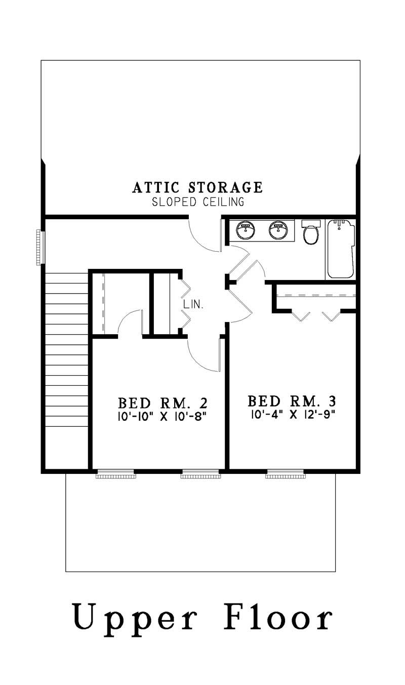 Floor Plan Second Story of Southern Plan #153-1412