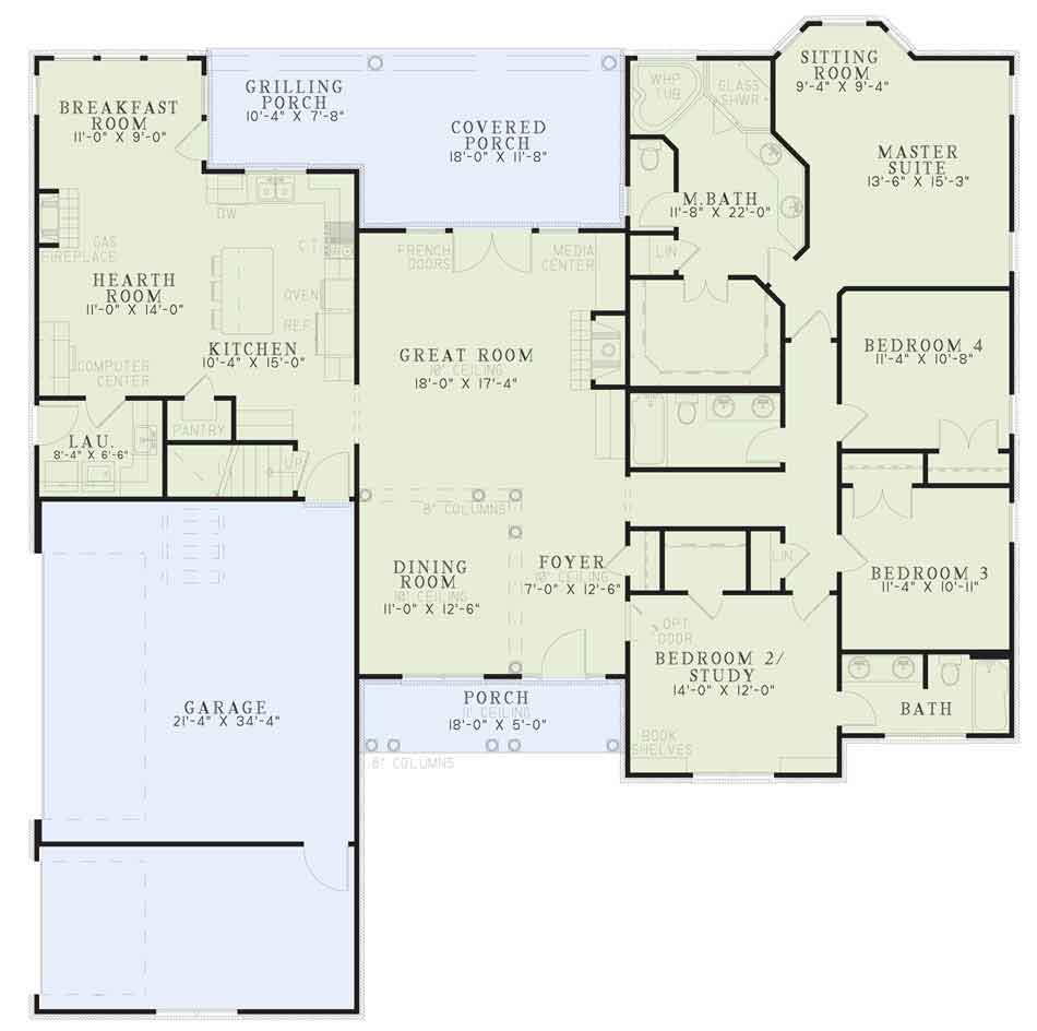 Floor Plan First Story of Country Plan #153-1417