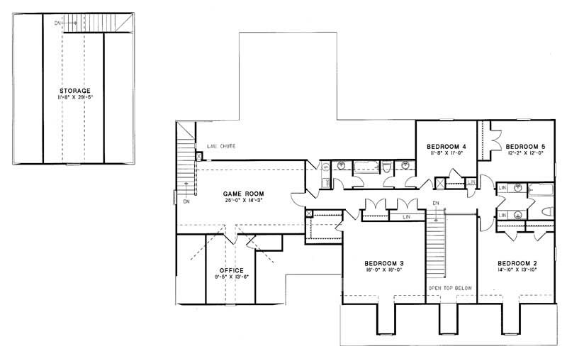 Floor Plan Second Story of Southern Plan #153-1419