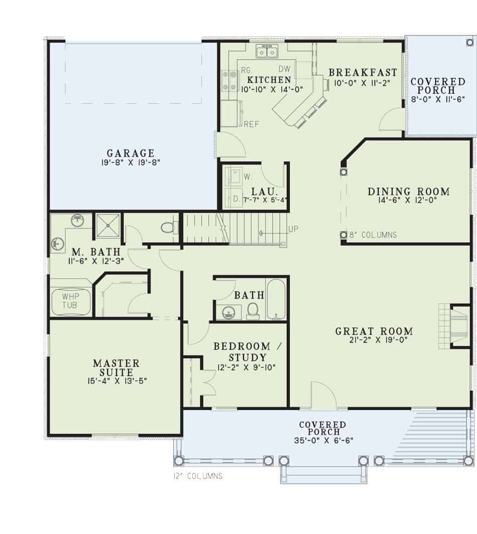 Floor Plan Main Level of Country Plan #153-1420