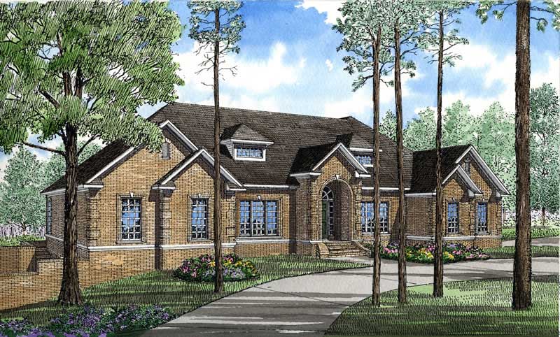 This image shows the front elevation for these Georgian House Plans.